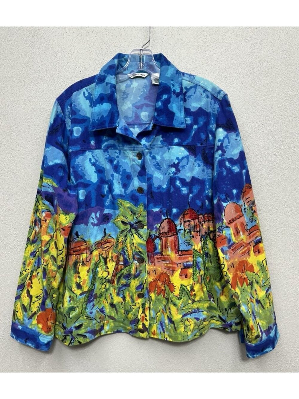 Laura Ashley Button Up Jacket Women’s Large Embroidered Abstract Artsy Colorful
